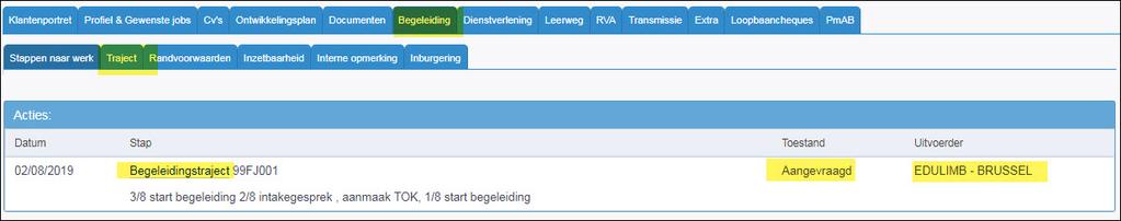 Bij beves gen van de gegevens ga je terug naar het scherm Traject. Wanneer je een medewerker aanduidt, dan wordt er automa sch een mail gestuurd naar die medewerker ( zie bijlage 2 ).