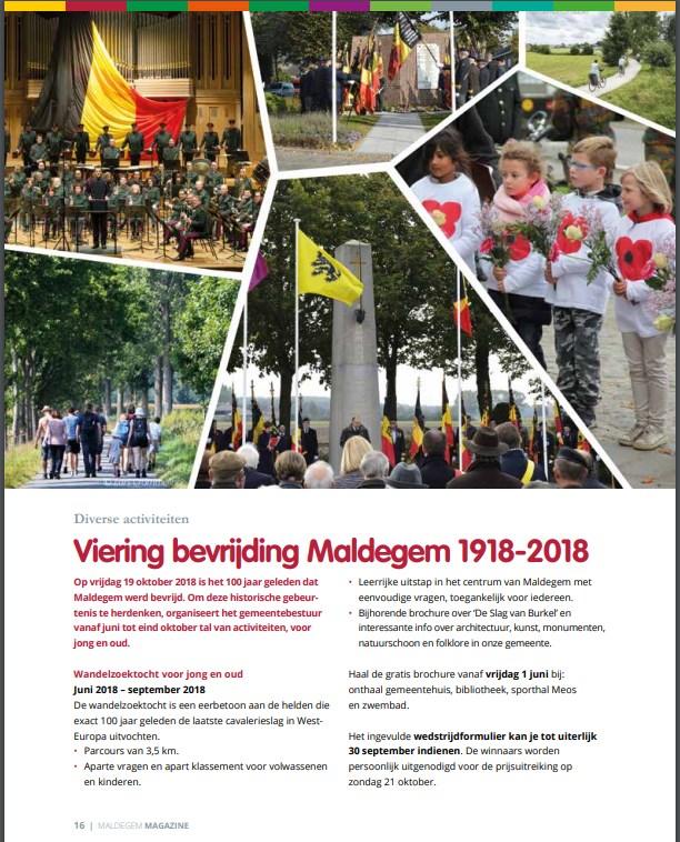 Viering bevrijding Maldegem 1918-2018 wandelzoektocht brochure Slag van Burkel fietsroute concert