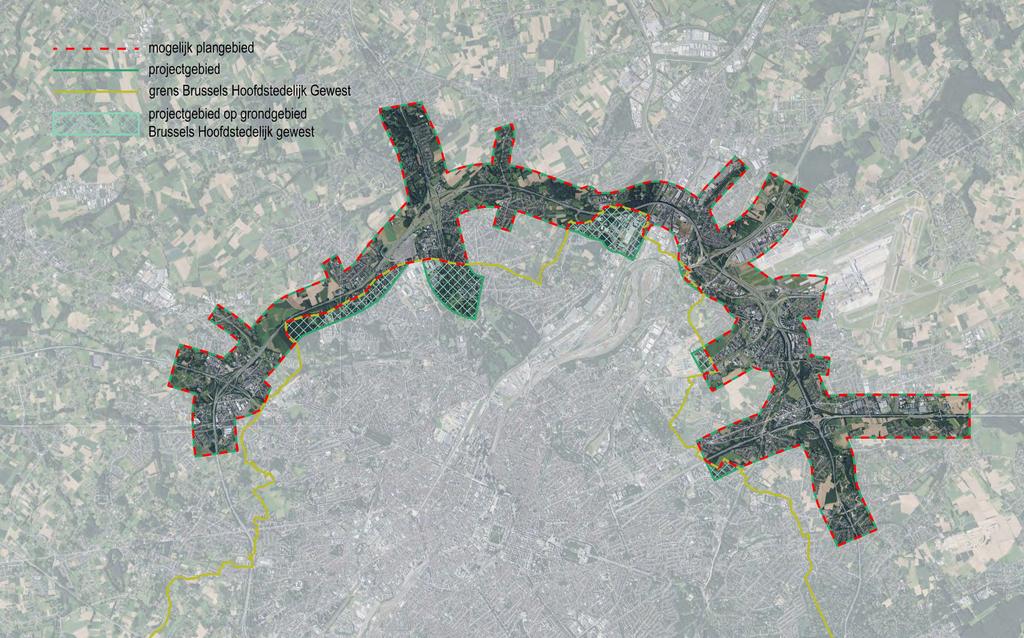 Situering plangebied Deze figuur geeft een ruwe indicatie van het projectgebied voor de ruimtelijke herinrichting van de Ring rond Brussel (R0) - deel Noord.
