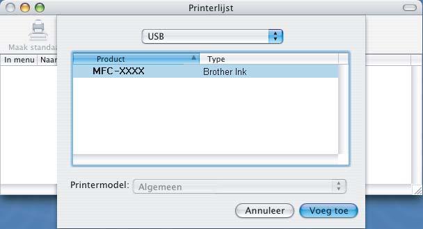 Het stuurprogramma en software installeren Macintosh 5 Zet uw Macintosh aan. 6 Plaats de meegeleverde CD-ROM in uw CD-ROM-station. 10 Bij gebruik van Mac OS X 10.2.4 tot 10.2.8: Klik op Voeg toe.