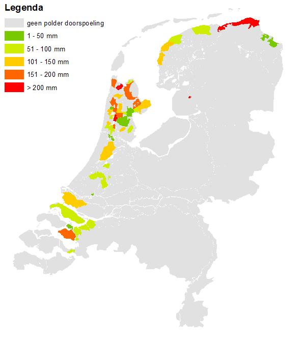 Figuur 4.11 Herziene polder-doorspoelhoeveelheden in mm/jaar voor Ref2017.