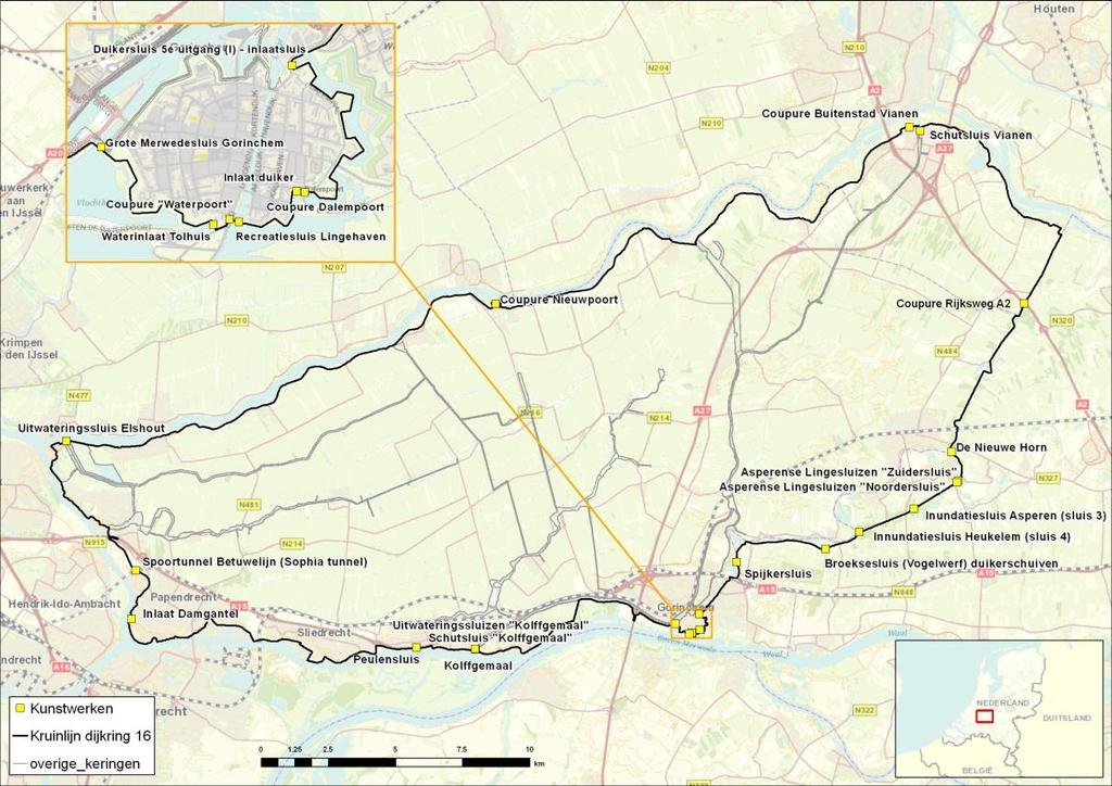 dijkpaalnummering voor dijkring 16.