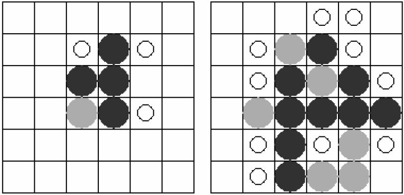 11. (telt voor 20%) Bij het spel Reversi leggen twee spelers om de beurt een gekleurde steen op een veld van een rechthoekig speelbord.