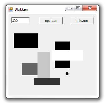 12. (telt voor 40%) Bekijk het programma Blokken, waarvan hiernaast een screenshot staat. In het window zijn een tekstveld en twee buttons zichtbaar.
