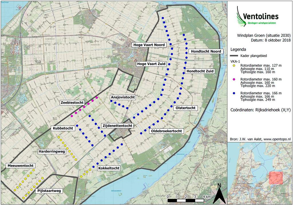 NLR-CR-2018-368 oktober 2018 1 Introductie De plannen voor windturbines in het oostelijk deelgebied van Flevoland (Windplan Groen, zie Figuur 1-1) interfereren met de obstakelbeperkingsvlakken van