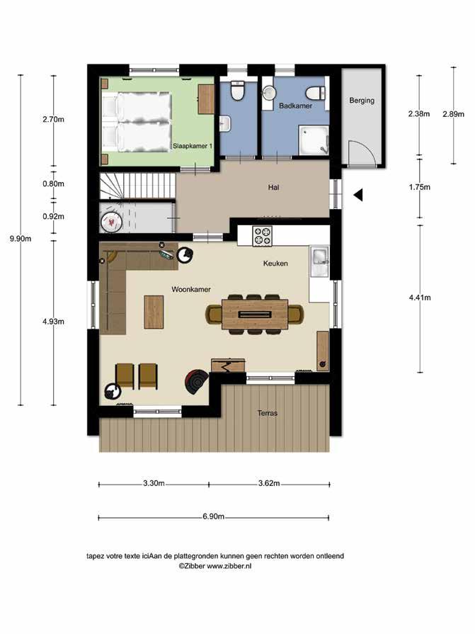 Woning Type 2 (8-persoons) Begane grond 1e verdieping 24 25 6.90m 6.90m Berging 9.90m 9.