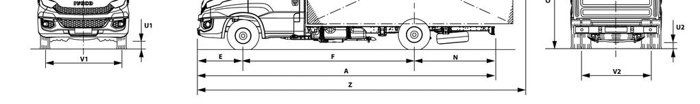 A F M E T I N G E N ( M M ) & G E W I C H T E N ( K G ) Q U A D - L E A F F = Wielbasis 3000 3450 3750 4100 A = Totale lengte 5348 5913 6523 6923 O = Dakhoogte onbeladen 2214 2202 2194 2188 V1 =