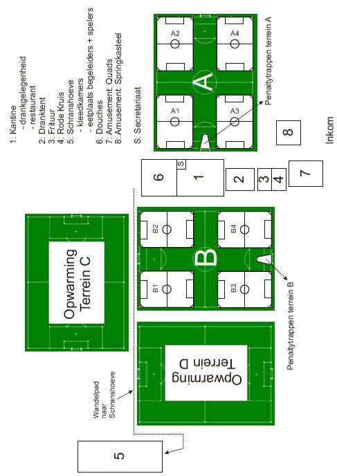 2/ OVERZICHT ACCOMODATIE 1/ Kantine 2/ Terras 3/ Tapwagen / frituur 4/ Rode Kruispost