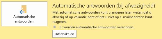 3.4 Automatische afwezigheidsassistent Je kunt binnen Outlook ook je afwezigheid instellen.