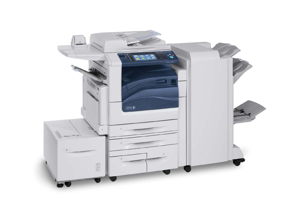 4 5 Xerox WorkCentre 7800-serie geoptimaliseerd voor 8 Scannen Duurzaamheid 2 3 Beveiliging Netwerk 1 Solutions Wi-Fi 1 Hogecapaciteitslade (HCF) kan 2.000 vel papier bevatten.