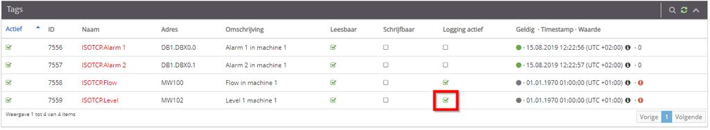 Sla op met Opslaan De logging is ingesteld voor deze