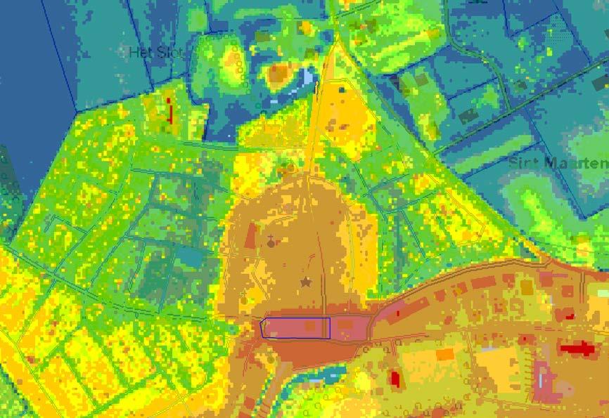 Afbeelding 18. De liggingvan het plangebied (blauw omkaderd), geprojecteerd op een uitsnede van het Actueel Hoogtebestand Nederland (AHN).