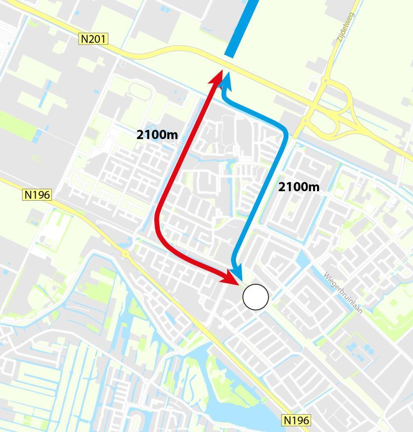 Figuur 5: Route Spoordijk (rood) en Zijdelweg (blauw). Als gevolg van de langere rijtijden zullen de exploitatiekosten ongeveer 500.