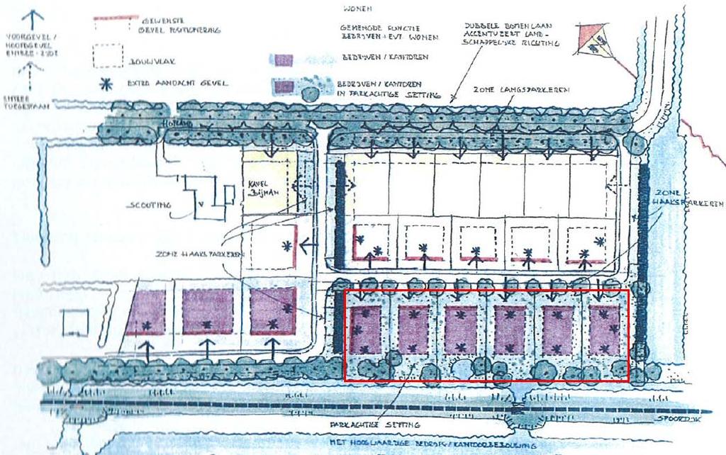 blz 4 1013806 Figuur 3. Zonering van het bedrijventerrein Zone 1 sluit aan bij de huidige bebouwingsgrens en mag daarom een iets steniger karakter krijgen. Zone 2 krijgt een meer groene uitstraling.