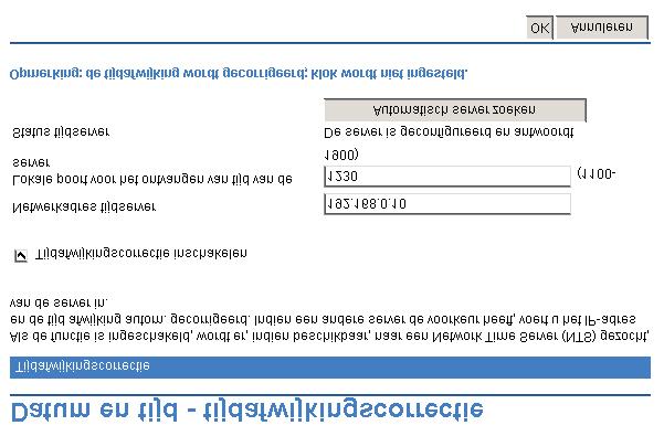 Afbeelding 3-14 Scherm Datum en tijd tijdafwijkingscorrectie Volg de onderstaande procedure om een netwerktijdserver