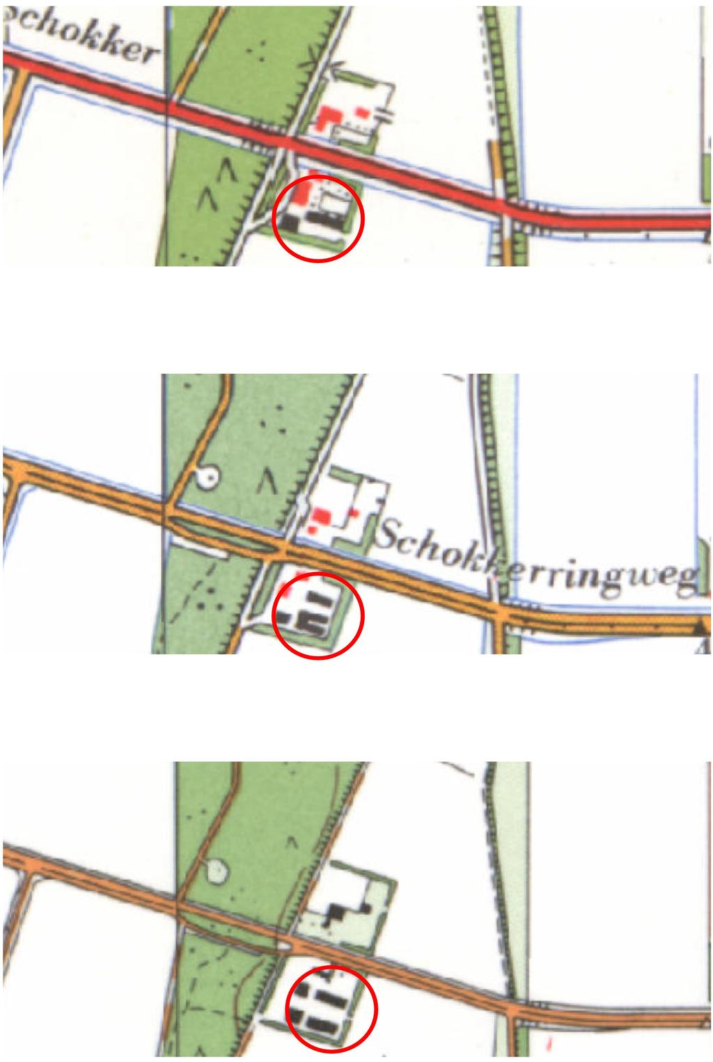Figuur 5: Schokland, Schokkerringweg 12: Uitsneden uit de topografische kaarten uit