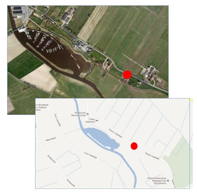 1.1 Het plangebied Het plangebied ligt in het buitengebied van IJsselstein, voorbij de jachthaven aan de Noord IJsseldijk 91A. De rode cirkel geeft schematisch het plangebied aan. 1.