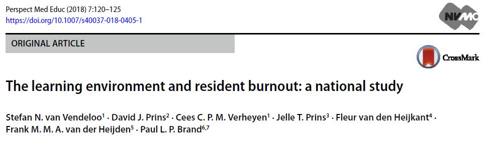 Burnout, en opleiden Elk punt positieve toename van het ervaren leerklimaat halveert het risico op burnout (aor 0.54, 95% CI 0.46-0.