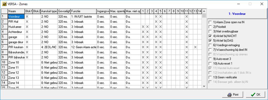 SATEL VERSA IP 33 6.3 Het configureren van de zone parameters en opties Fig. 8. DLOADX programma: VERSA Zones scherm.