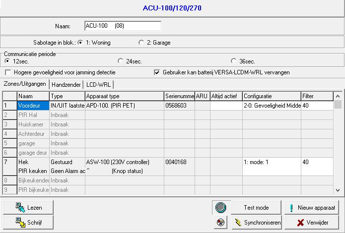 54 VERSA IP SATEL Fig. 17. DLOADX programma: configuratie van de ABAX draadloze systeem controller en ABAX draadloze apparaten.