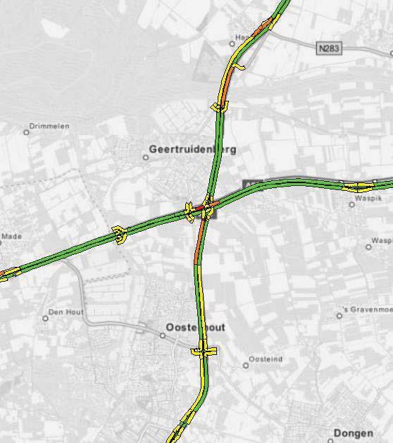 Op dit traject wordt in noordelijke rijrichting slechts sporadisch