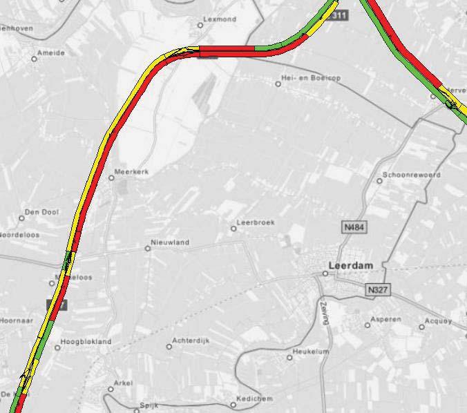 Merwedekanaal. Hier gaat de capaciteit in het VKA terug van vier naar drie rijstroken.