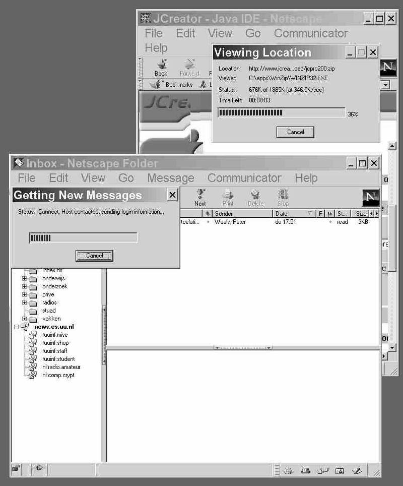 4 1 Inleiding: Concurrency Kader 1.4: Multithreading in de Netscape-browser De Netscape-browser is een voorbeeld van een programma dat meerdere taken tegelijk kan verrichten.