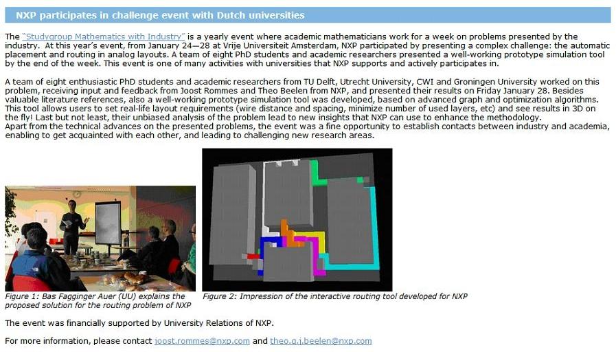 130 Proceedings of the 79 th European Study Group Mathematics with Industry Figure 4: The work done during the study week was well received by NXP and was mentioned in their newsletter shortly after