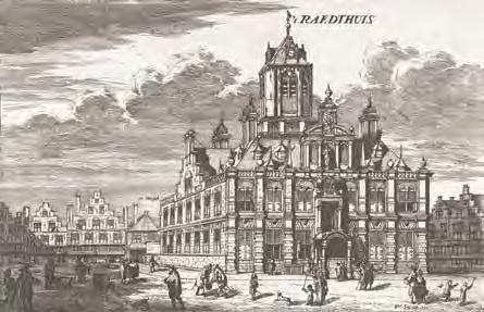 Afb. 5. Coenraet Decker, ca. 1665. Voorgevel van het stadhuis. De prent is als losse plaat in de handel gebracht en opgenomen in Bleyswijcks Beschryvinge in 1667.