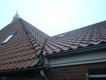 1. Exterieur dak 7 Goten #+ Zink, kunststof, roestvaststaal. Vanwege de vervuiling in de dakgoten waren deze deels niet volledig zichtbaar. De algehele indruk is echter goed.