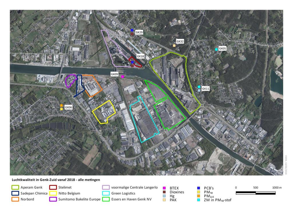 Figuur 1: Meetplaatsen in Genk-Zuid in 2018