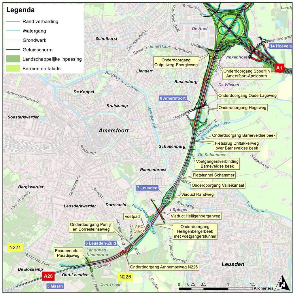 Aansluitingen Binnen het wegvak A28-Zuid liggen drie aansluitingen. Dit zijn de aansluitingen 5 Maarn, 6 Leusden-Zuid en 7 Leusden.