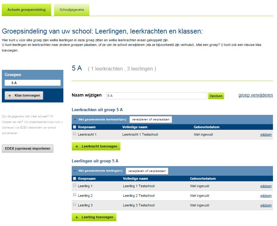 Stap 3: Groepsindeling controleren/ wijzigen Let op! Voor een handleiding over het uploaden van EDEX-bestanden verwijzen wij u naar de handleiding voor de bovenbouw.