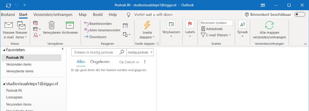 Hoofdstuk 1 E-mail, uw elektronische post 13 In Outlook 2016 ziet het venster er iets anders uit.