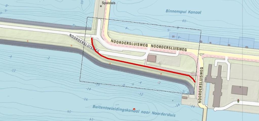 Traject 4 Noordersluis Traject 4 bestaat uit een deel van de waterkering (zie figuur 4) van het Noordersluiseiland (Noordersluisweg) met een lengte van circa 950 m1.