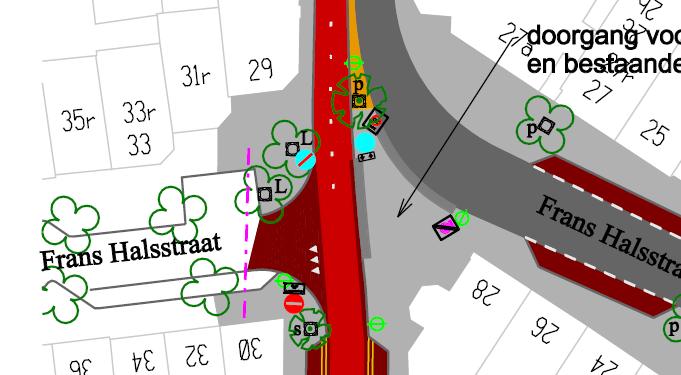 Knelpunten/problematiek Boogstraal Frans Halsstraat - Kennemerstraat voor geledebussen HOV-lijn Afstand fietspad - rijbaan (waar gelede bussen rijden).