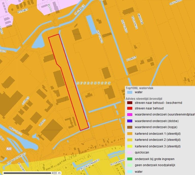 2.5 Archeologisch verwachtingsmodel (KNA 3.3 LS05) Figuur 6: Heerenveen, De Kavels II: uitsnede van de Friese Archeologische Monumentenkaart Extra (FAMKE) periode steentijd - bronstijd.