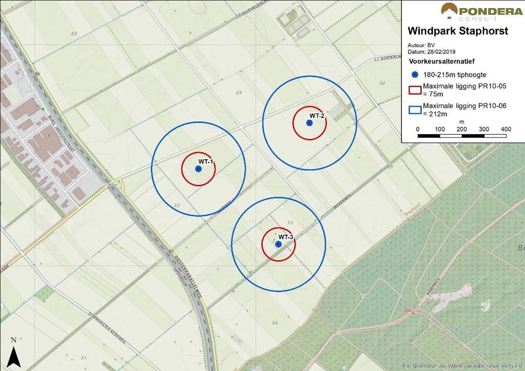 211 contouren van de windturbines. Het voorkeursalternatief kan voldoen aan de eisen uit het activiteitenbesluit. Figuur 16.