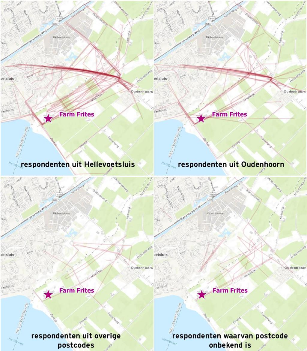 Fietsroute Door middel van een lijn konden de respondenten op de kaart aangeven via welke route zij vanaf Hellevoetsluis naar Oudenhoorn fietsen (of andersom).