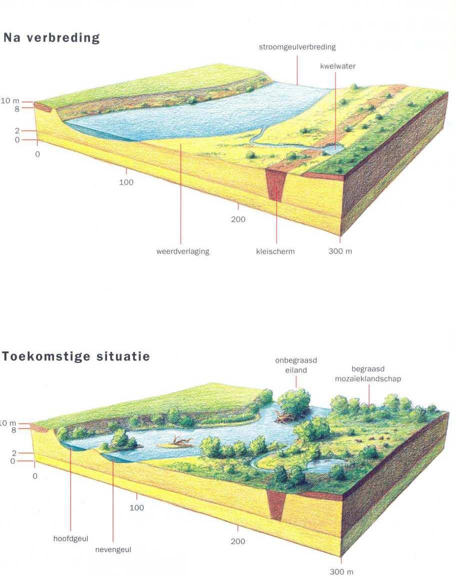 9 Figuur 5. Grensmaas, twee stadia van ontwikkeling Voor de Nederlandse archeologie is het Maaswerkenproject het grootste project sinds de Betuweroute.