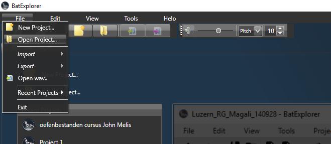 Blader dan in BatExplorer via <file> <open project> naar de map