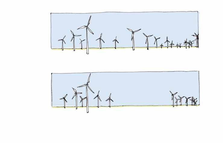 5.1 Windturbines Windturbines zijn de afgelopen jaren steeds groter geworden. Met de grootte stijgt de effectiviteit, maar ook de ruimtelijke impact.