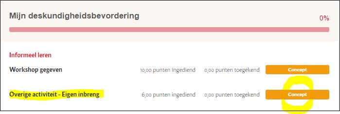 Als u in Mijn SKJ naar Herregistratie gaat en daarna klikt op Mijn deskundigheidsbevordering dan ziet u dat uw activiteit is ingediend bij Informeel leren.