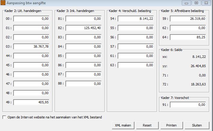 Via de knop XML maken kan het bestand voor de intervat website worden aangemaakt.