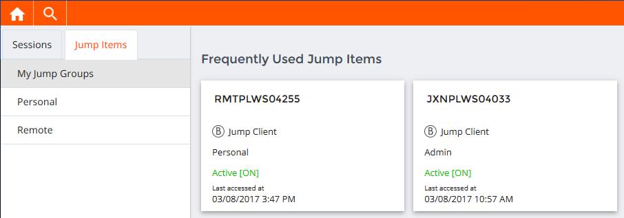 Jumpsnelkoppelingen gebruiken voor toegang tot eindpunten in de Privileged Web-toegangsconsole Om toegang tot een eindpunt te krijgen moet u vanaf de pagina Jump-clients van de /login beheerinterface