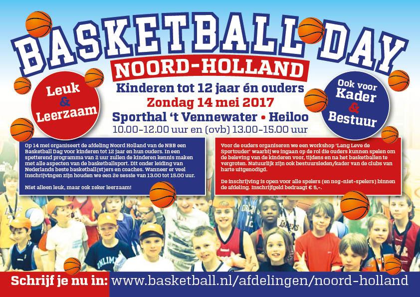Basketballdag in Noord-Holland Op zondag 14 mei zal in de afdeling Noord-Holland te Heiloo een basketball happening worden georganiseerd voor kinderen onder de 12 jaar en hun ouders.