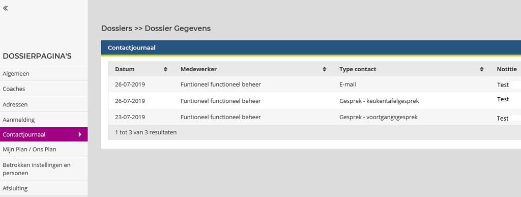 Contactjournaal: overzicht van alle contacten die het wijkteam heeft gehad met personen of instanties die kunnen adviseren of helpen.