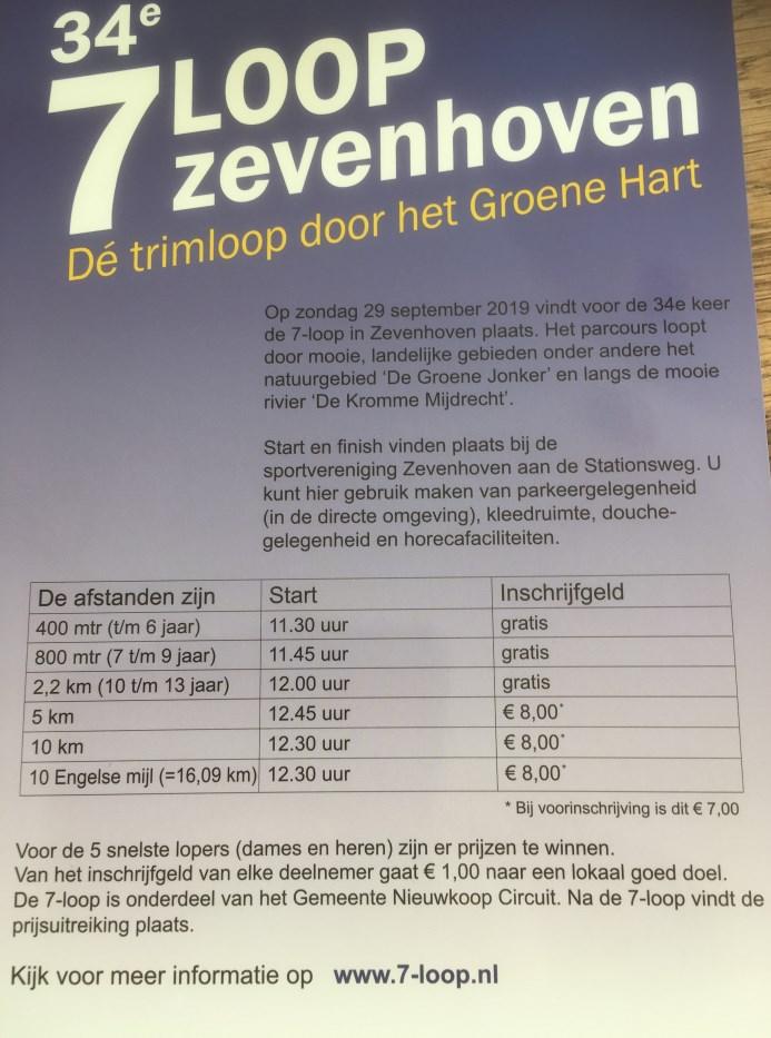 Op zondag 29 september vindt de jaarlijkse 7-loop plaats op het terrein van SV Zevenhoven. Er zijn drie kinderlopen.
