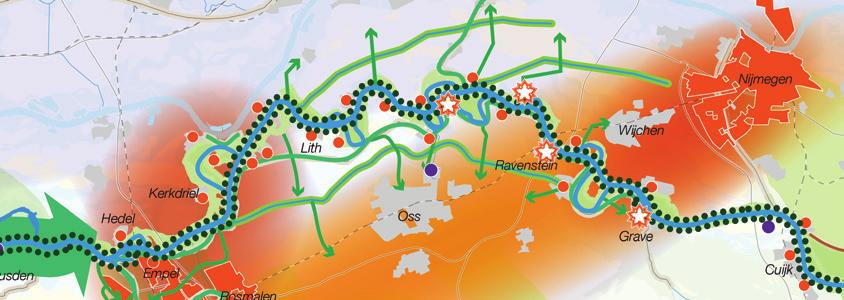 Perspectief Meanderende Maas in 2050 Aaneengesloten landschapspark.