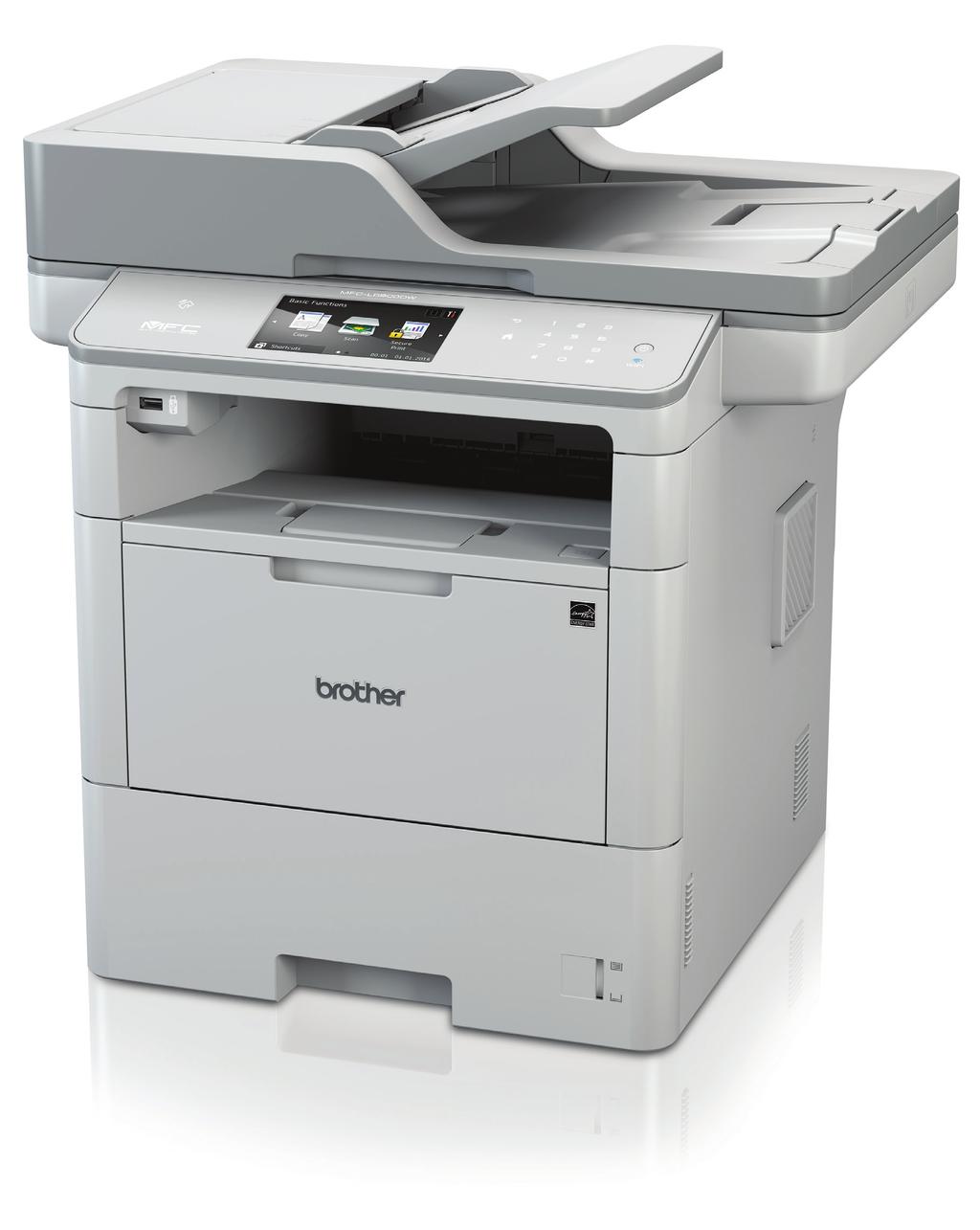 MFC-L60DW Brother All-in-one zwart-witlaserprinter Printen Kopiëren Scannen Faxen Professionele all-in-one zwart-witlaserprinter voor werkgroepen 46 520 VEL PAPIERLADE 12.